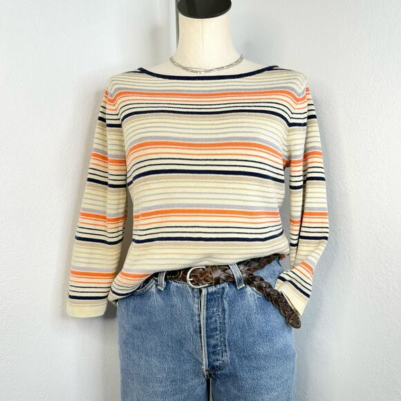 Coldwater Creek Striped Lightweight Cotton Blend Sweater Size Medium (10-12) - Picture 1 of 9